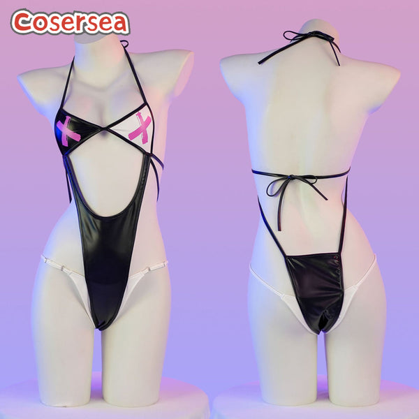Sexy Black PU Leather Hollow Jumpsuit Strap Backless Lingerie