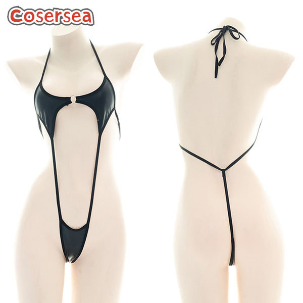 Sexy Bodysuit Black PU Leather Bikini Underwear Women's Pajamas Private Dress