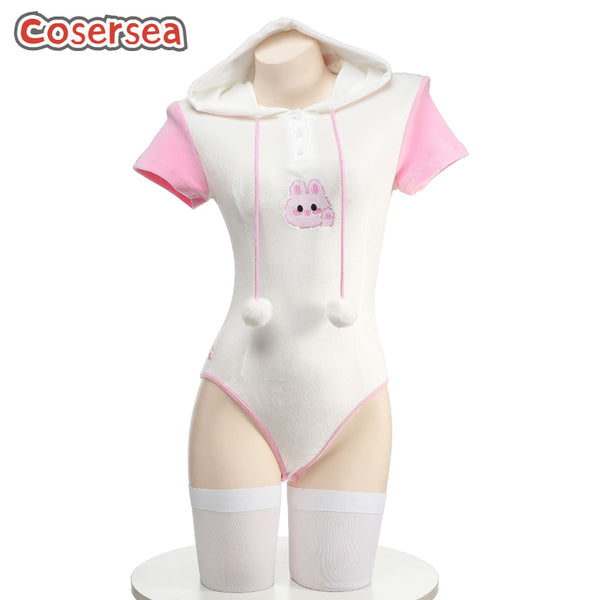 Sexy Bunny Hoodie High Fork Pajamas Private Button Bottom Open Performance Underwear