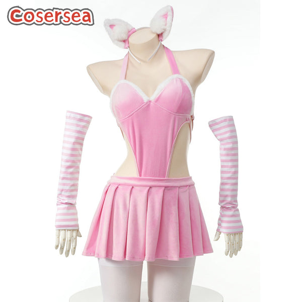 Sexy Catty Outfit One-piece Uniform Plush Bunny Pink Party Slip Nightdress