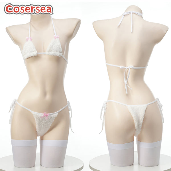 Sexy Christmas And New Year Plush Bunny Three-point Bikini Pajamas