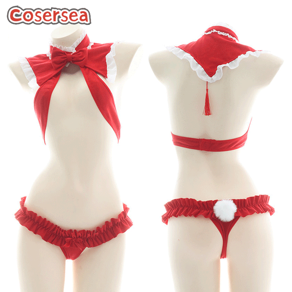 Sexy Christmas Red Suit Women's Hollow Bikini Underwear Pajamas