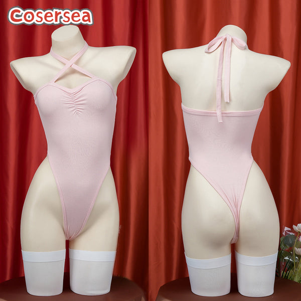 Sexy Halter Women's Pink Pajamas Private Home Wear Backless Onesie