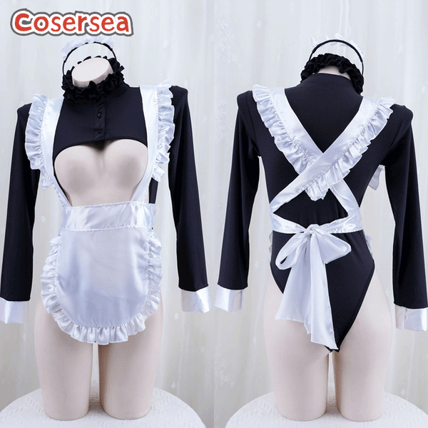 Sexy High Fork Hollow Maid Dress Long Sleeve Role Play Private Pajamas