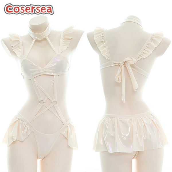 Sexy Laser Underwear Hollow Lace One-piece Women's Homewear
