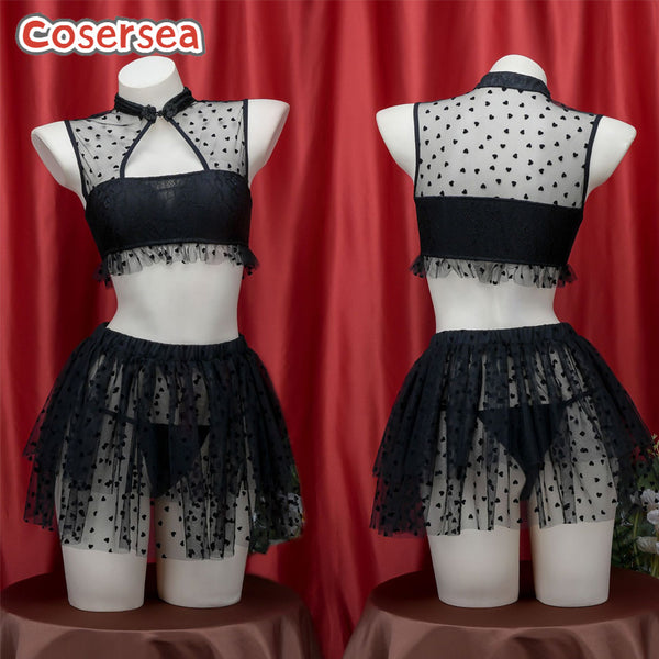 Sexy Mesh Gauze Wave Half Transparent Backless Suit Hottie Nightdress Pajamas Home Wear