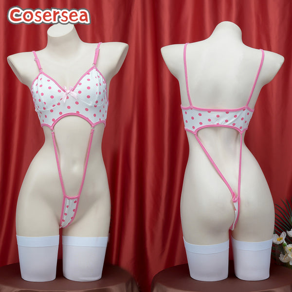 Sexy One-piece Polka Dot Print Halter Pajamas Bikini Underwear