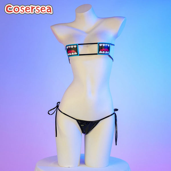 Sexy PU Leather Big Mouth Print Bikini Mini Hot Underwear Pajamas