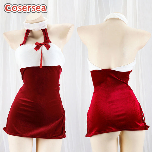 Sexy Red Christmas Dress Halter Anchor Backless Performance Private Underwear