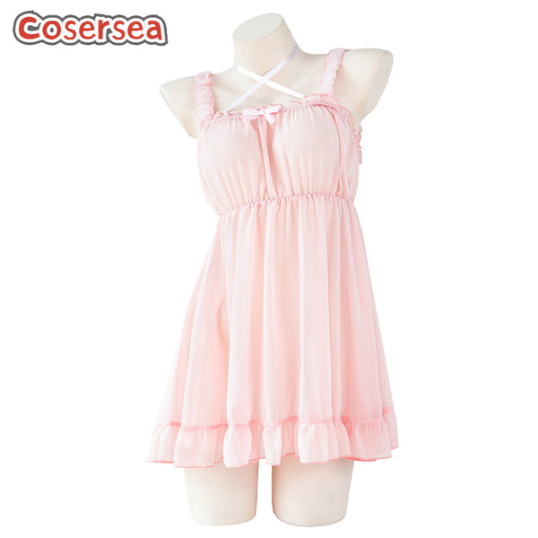 Sexy Semi-revealing Back Pajama Chiffon Dress Slip Maid Transparent Private Homewear