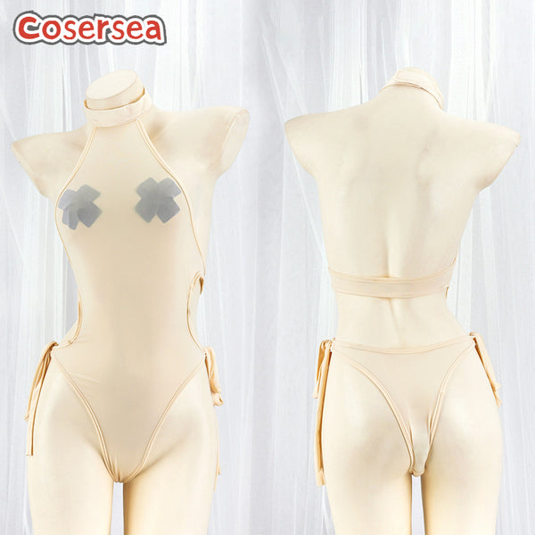 Sexy Semi Transparent Silk Pajamas Revealing Backless Jumpsuit