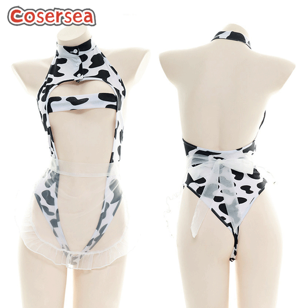 Sexy Underwear Cow Hollowed-out Maid Dress Japanese Role Play Uniform
