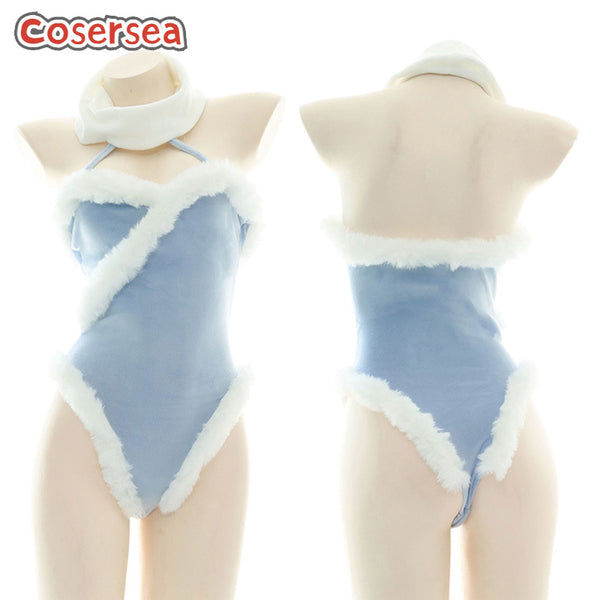 Sexy Underwear Hanging Neck Plush Autumn Winter Homewear High Fork Pajamas