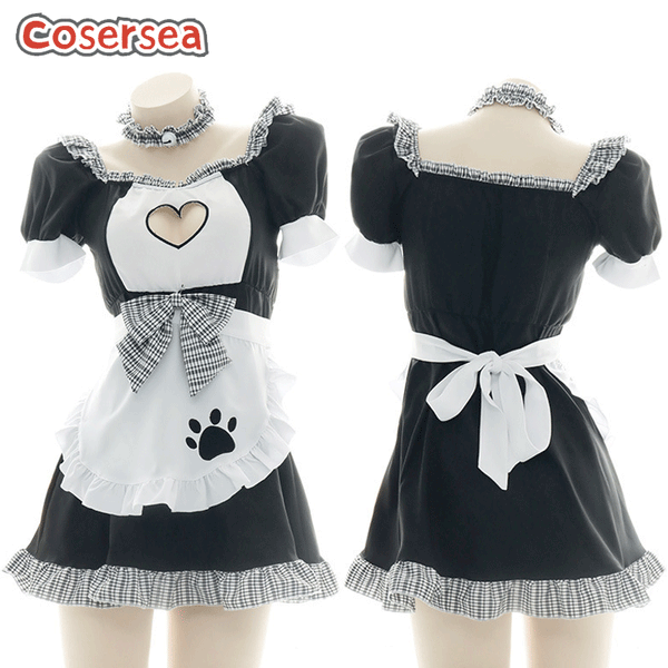 Sexy Underwear Plaid Women's Maid Dress Love Hollowed-out Nightdress