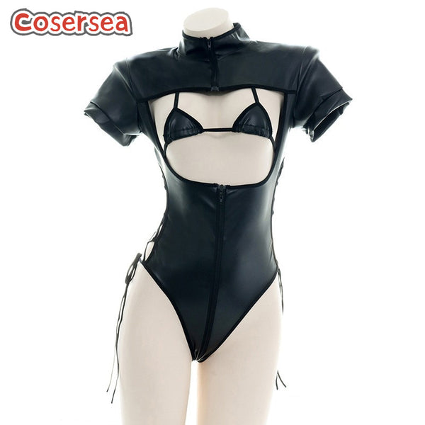 Sexy Underwear Set Women's Nightclub Hollow One-piece Black Uniform