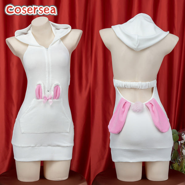 Sexy White Hoodie Backpack Tight Bunny Women Velvet Dress Cosplay Costume