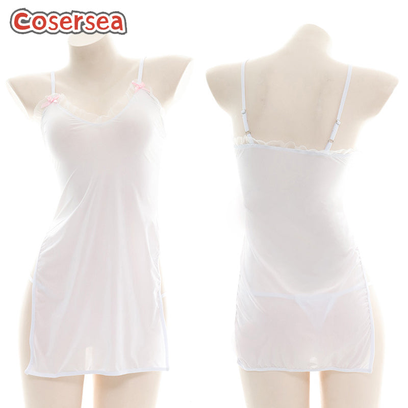 Translucent Pyjamas Sexy White Semi-transparent Silk Nightdress Lace Pajamas Anchor Perfor ...