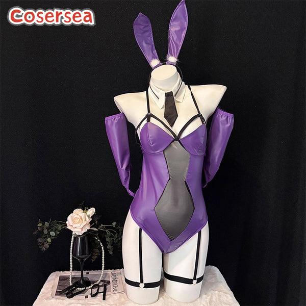 Cosersea Sexy Women Shiny Purple Bunny Cosplay Costume Bodysuit Jumpsuit