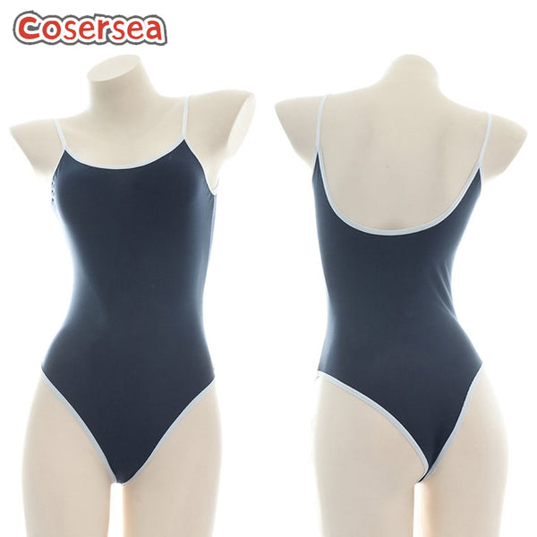 Sexy Women's Dark Blue Swimsuit Backless One-piece Pajamas Swimwear