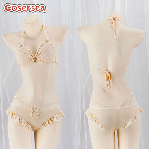 Silk Binding Bikini Sexy Split Women's Transparent Hollow Three Point Pajamas