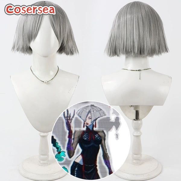 Cosersea Street Fighter 6 A.K.I 25cm Short Straight Gray Cosplay Wigs