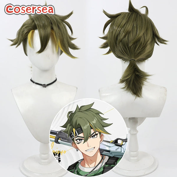 Strinova Mobai Short Turquoise Mixed Blonde Men Cosplay Wigs