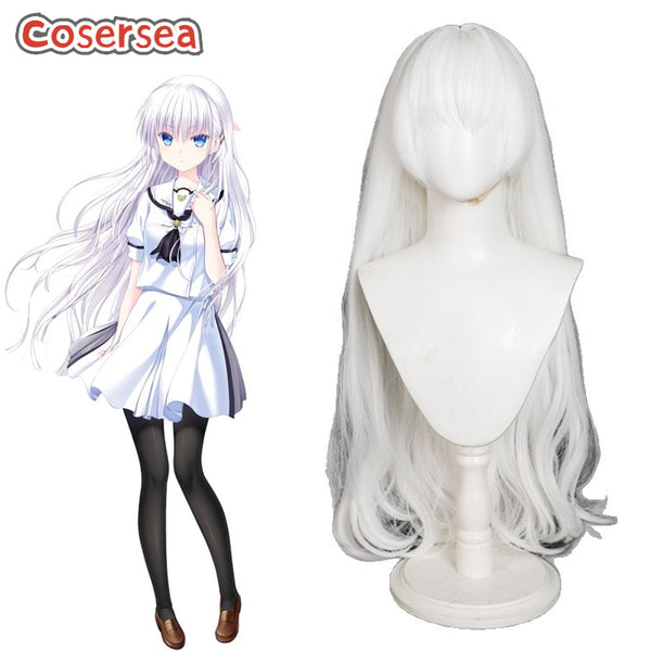 Cosersea Summer Pockets Naruse Shiroha 85cm Long Wavy White Cosplay Wigs