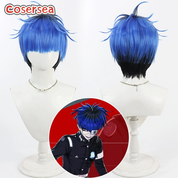 Cosersea The Hundred Line: Last Defense Academy Yugamu Omokage 30cm Blue Mixed Black Cosplay Wigs