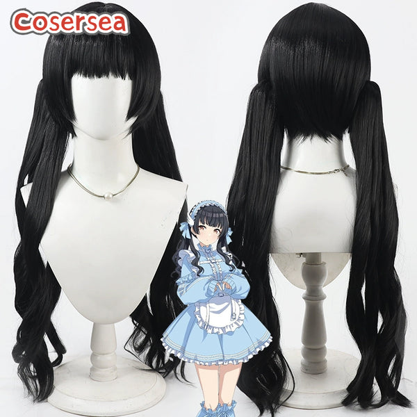Cosersea The Idolmaster Shiny Colors Mayuzumi Fuyuko 90cm Wavy Black Ponytail Cosplay Wigs