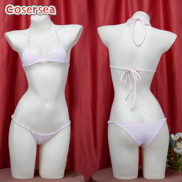 Three Colors Sexy Mini Striped Women's Strap Spicy Maid Uniform Seductive Suit