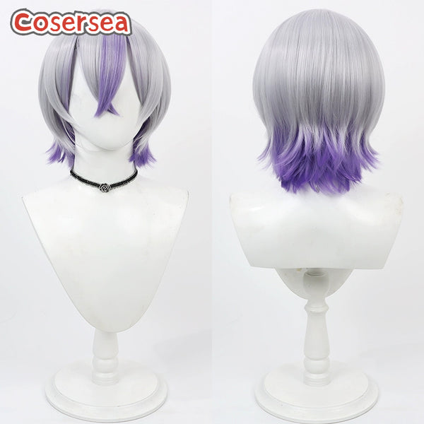 Taikei Naotane 30cm Short Silver White Mixed Purple Cosplay Wigs