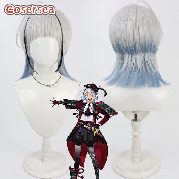 Cosersea Touken Ranbu Kuki Masamune 35cm Silver White Mixed Blue Cosplay Wigs