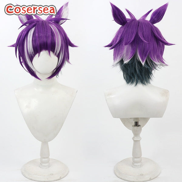 Twisted Wonderland Cheshire Cat Chenya 30cm Mixed Purple Cosplay Wigs