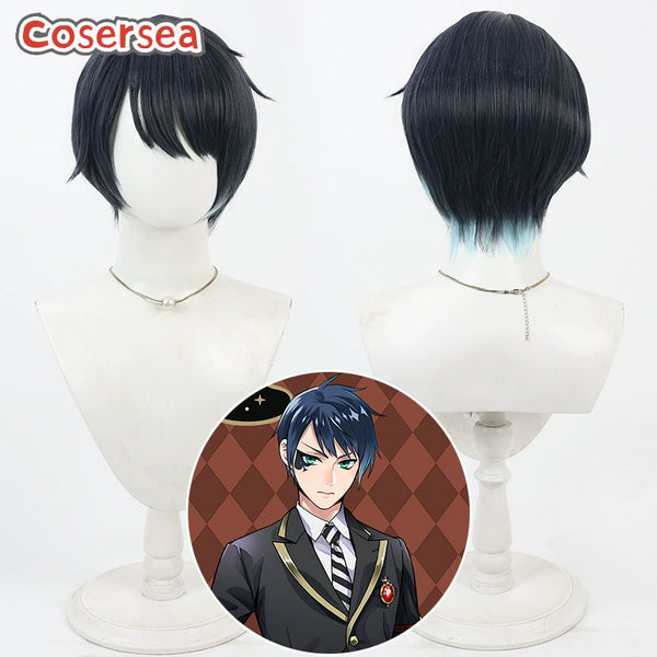 Cosersea Game Twisted Wonderland Deuce Spade 30cm Mixed Blue Cosplay Wigs