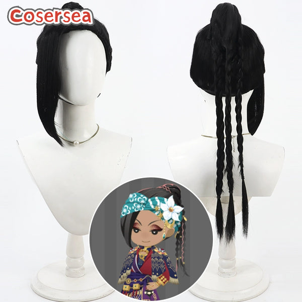Cosersea Twisted Wonderland Jamil Viper 60cm Black Braided Ponytail Cosplay Wigs