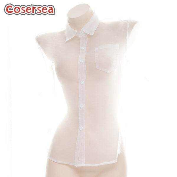 Ultra Thin Organza Shirt Women's Transparent Short-sleeved Uniform