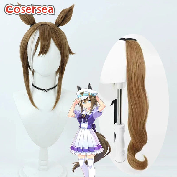 Cosersea Uma musume: Pretty Derby Cheval Gran 35cm Brown Mixed White Cosplay Wigs