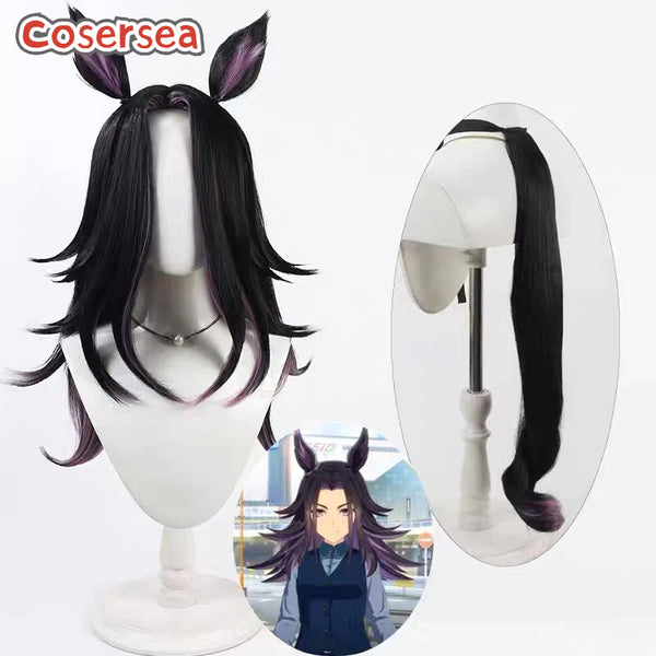 Cosersea Uma musume: Pretty Derby Fenomeno Black Mixed Purple Cosplay Wigs With Tail And Ears