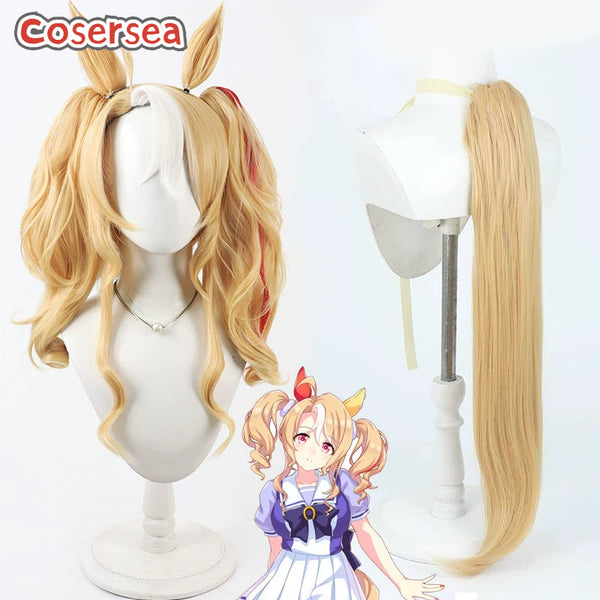 Cosersea Uma musume: Pretty Derby Fusaichi Pandora Blonde Mixed Ponytail Cosplay Wigs With Ears