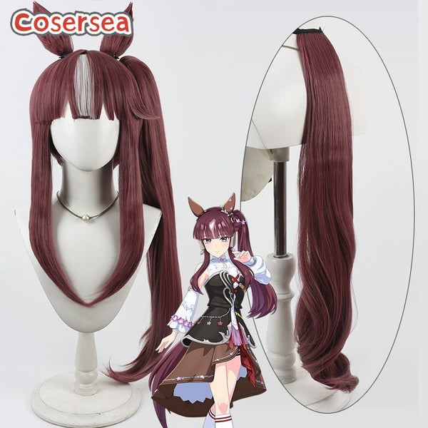 Cosersea Uma musume: Pretty Derby Lucky Lilac 70cm Wine Red Mixed White Ponytail Cosplay Wigs