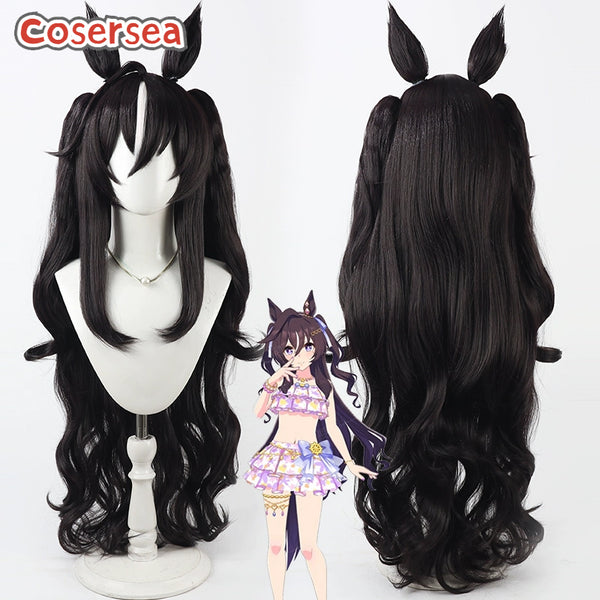 Cosersea Uma musume: Pretty Derby Vivlos 100m Dark Brown Mixed White Ponytail Cosplay Wigs