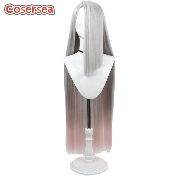 Vaggie 90cm Long Silver Gray Mixed Pink Cosplay Wigs