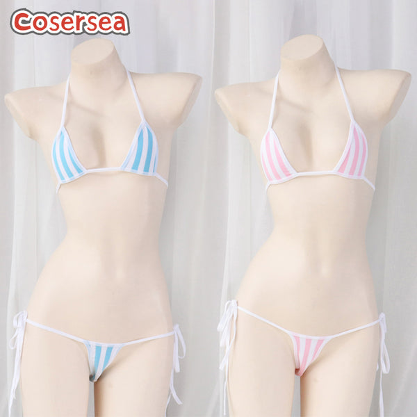 Vertical Stripes Three Point Bikini Strap Pajamas Women Sexy Private Home Wear