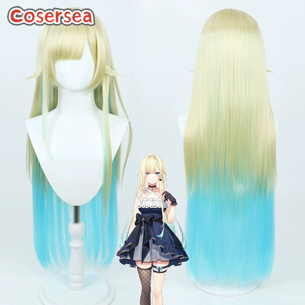 Virtual YouTuber Aizawa Ema 80cm Blonde Mixed Light Blue Cosplay Wigs