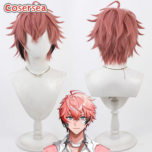 Virtual YouTuber Akagi Wen 30cm Pink Mixed Black Men Cosplay Wigs