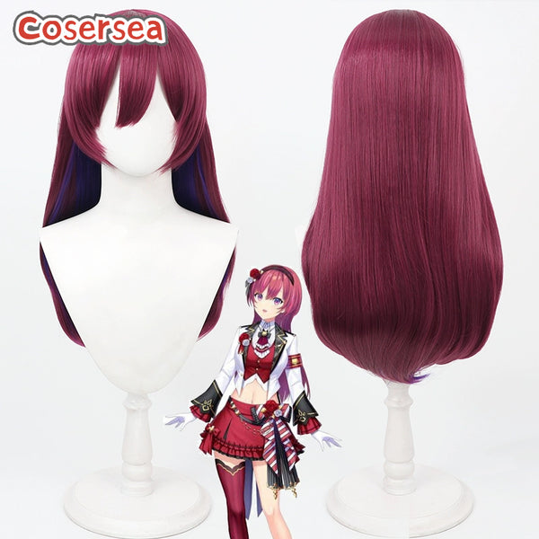 Virtual YouTuber Amagase Muyu 65cm Wine Red Mixed Purple Cosplay Wigs