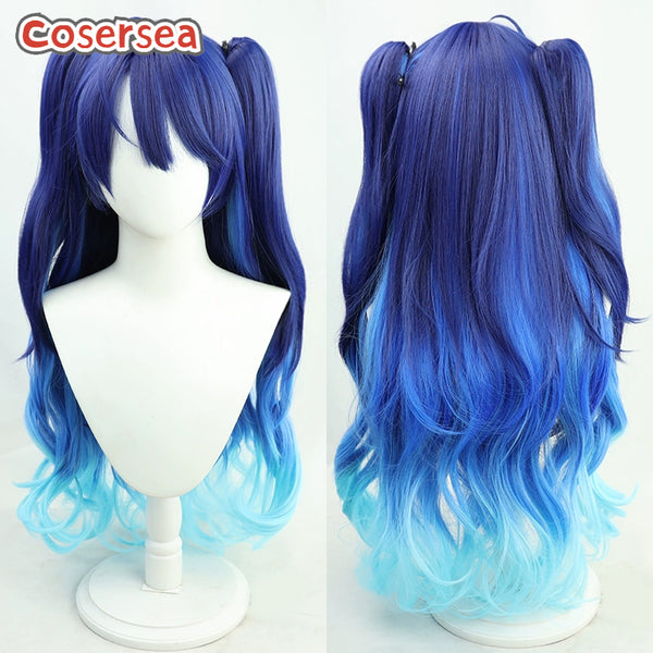 Virtual YouTuber Amamiya Kokoro 65cm Blue Mixed Light Blue Ponytail Cosplay Wigs