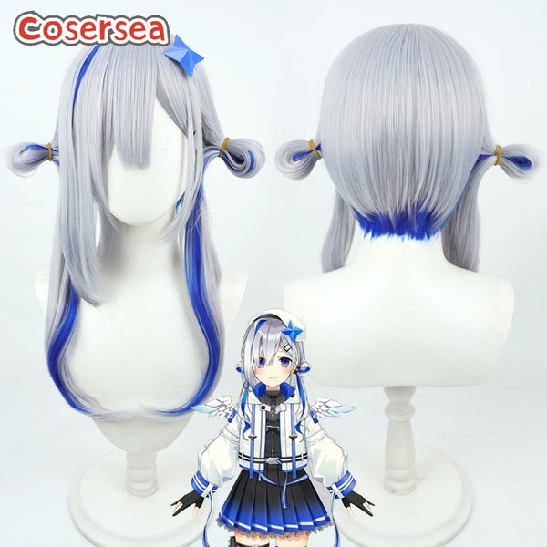 Virtual YouTuber Amane Kanata 60cm Silver White Mixed Blue Cosplay Wigs