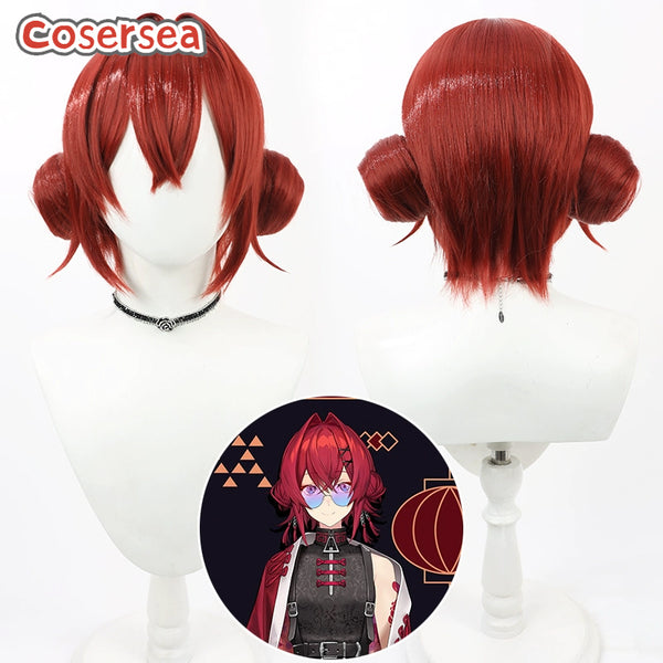 Virtual YouTuber Ange Katrina 30cm Red Cosplay Wigs With Buns