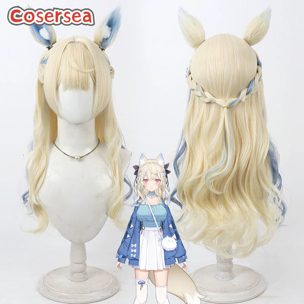 Virtual YouTuber Fuwawa Abyssgard 60cm Light Blonde Mixed Blue Cosplay Wigs